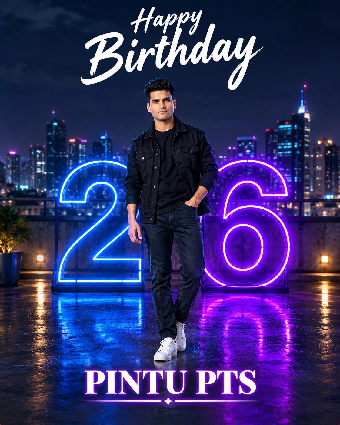 Neon Birthday Photo Editing Prompt – Cinematic Night Poster