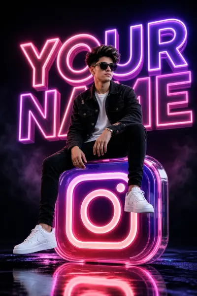 3D Glowing Instagram Glass Avatar with Name
