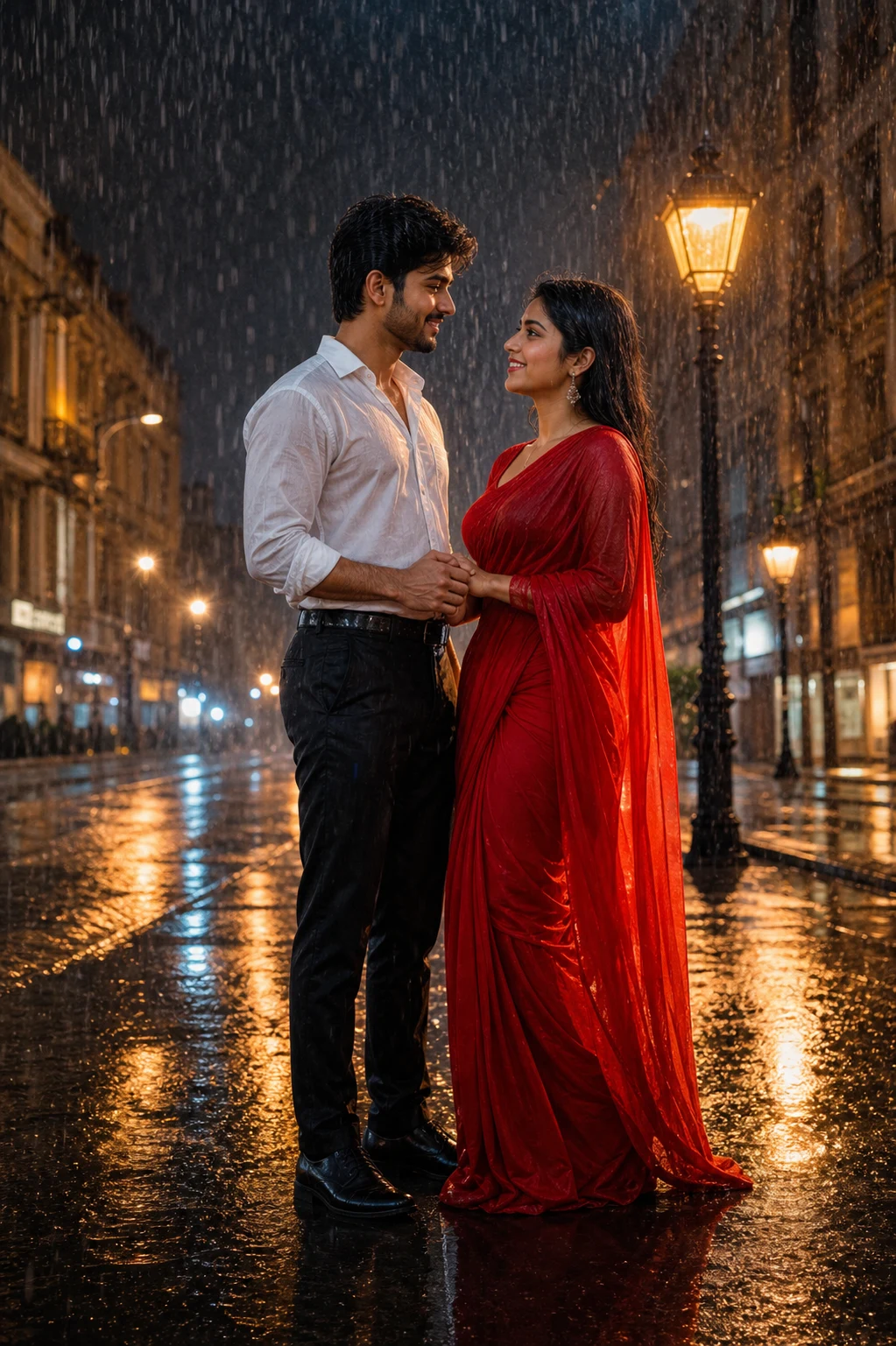 AI Romantic Rain Couple Photo Prompt – Bollywood Style Free