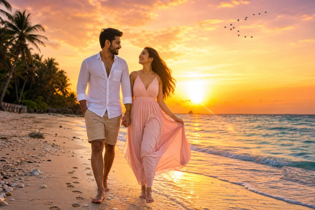 AI Beach Sunset Romantic Couple Photo Prompt