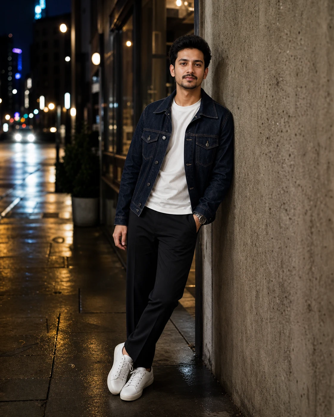 Denim Jacket Night Portrait AI Photo Prompt for Boys