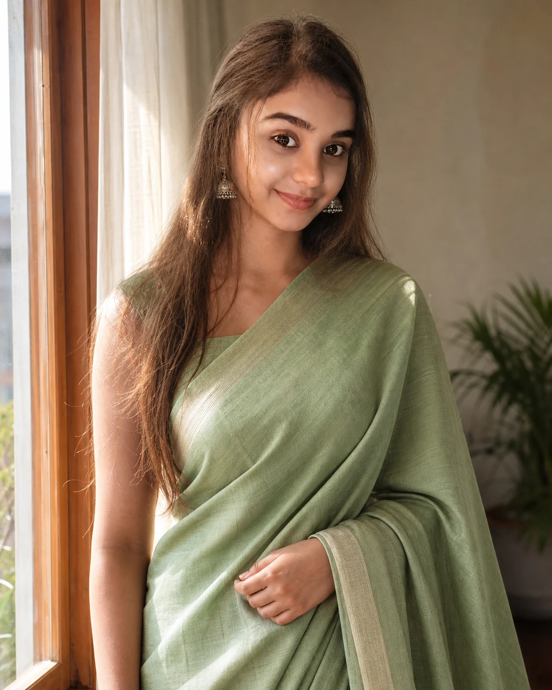 Soft Sunlight Saree Portrait AI Photo Prompt for Girls