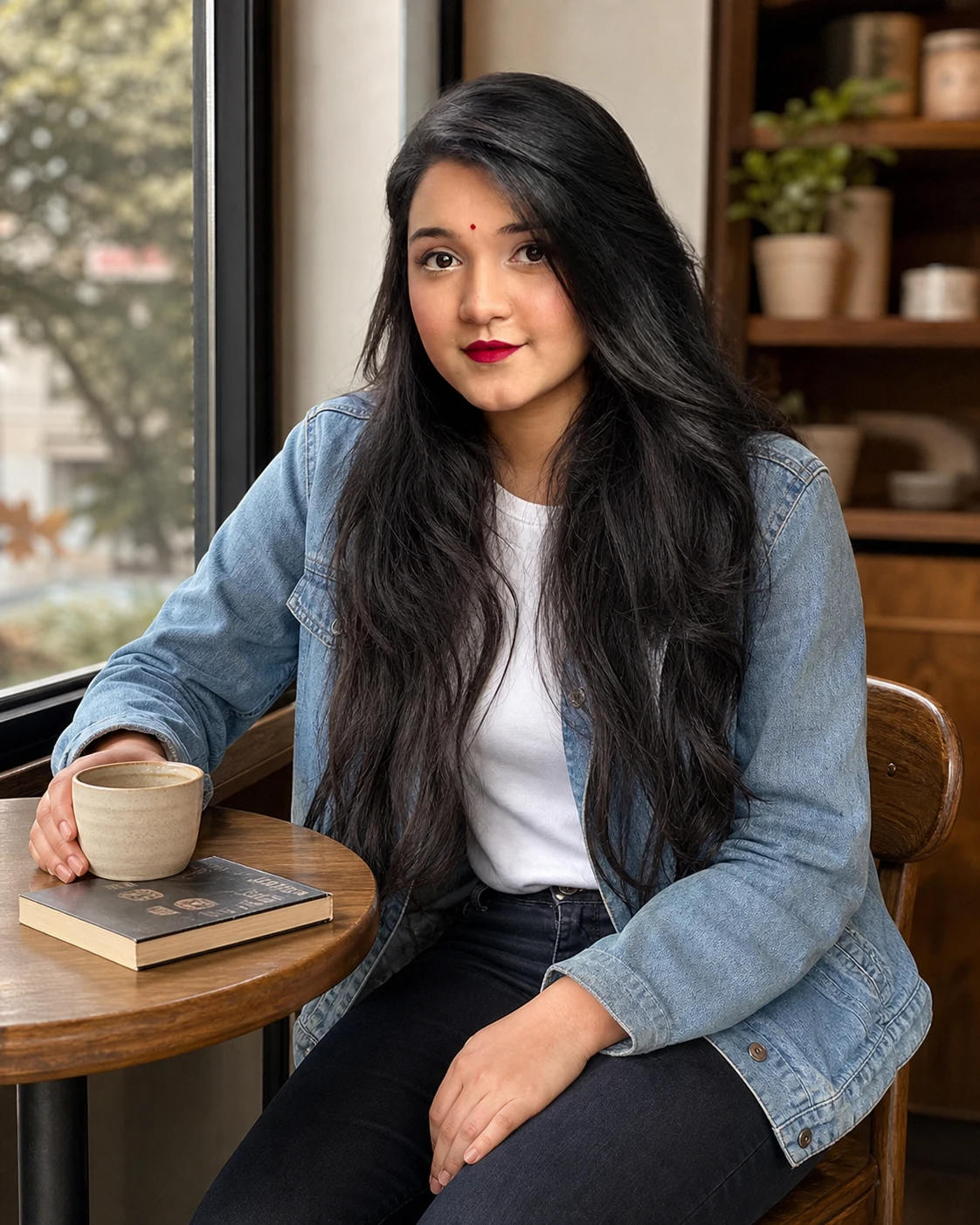 Casual cafe Portrait AI Photo Prompt for Girls