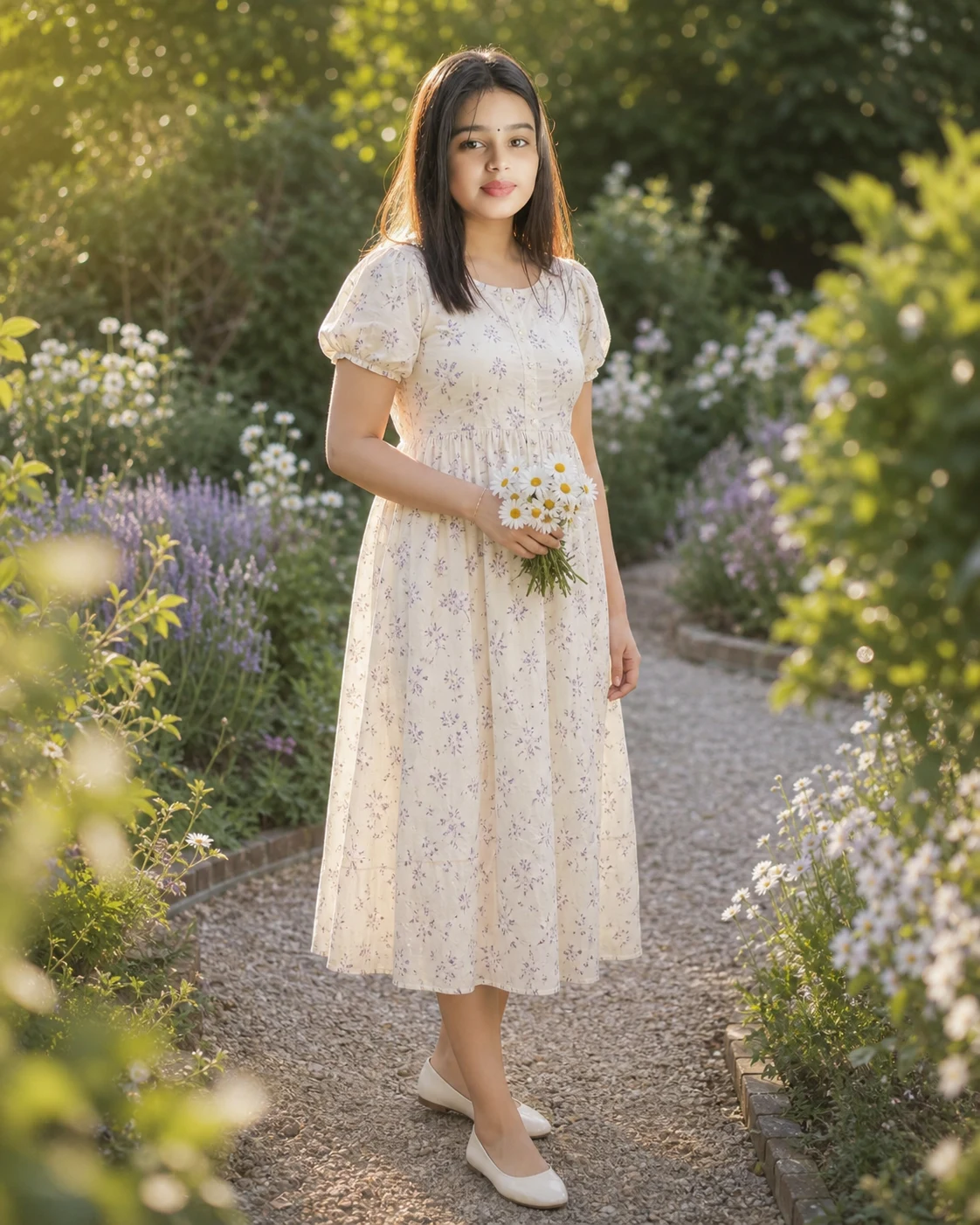 Floral Dress Garden Portrait AI Photo Prompt for Girls