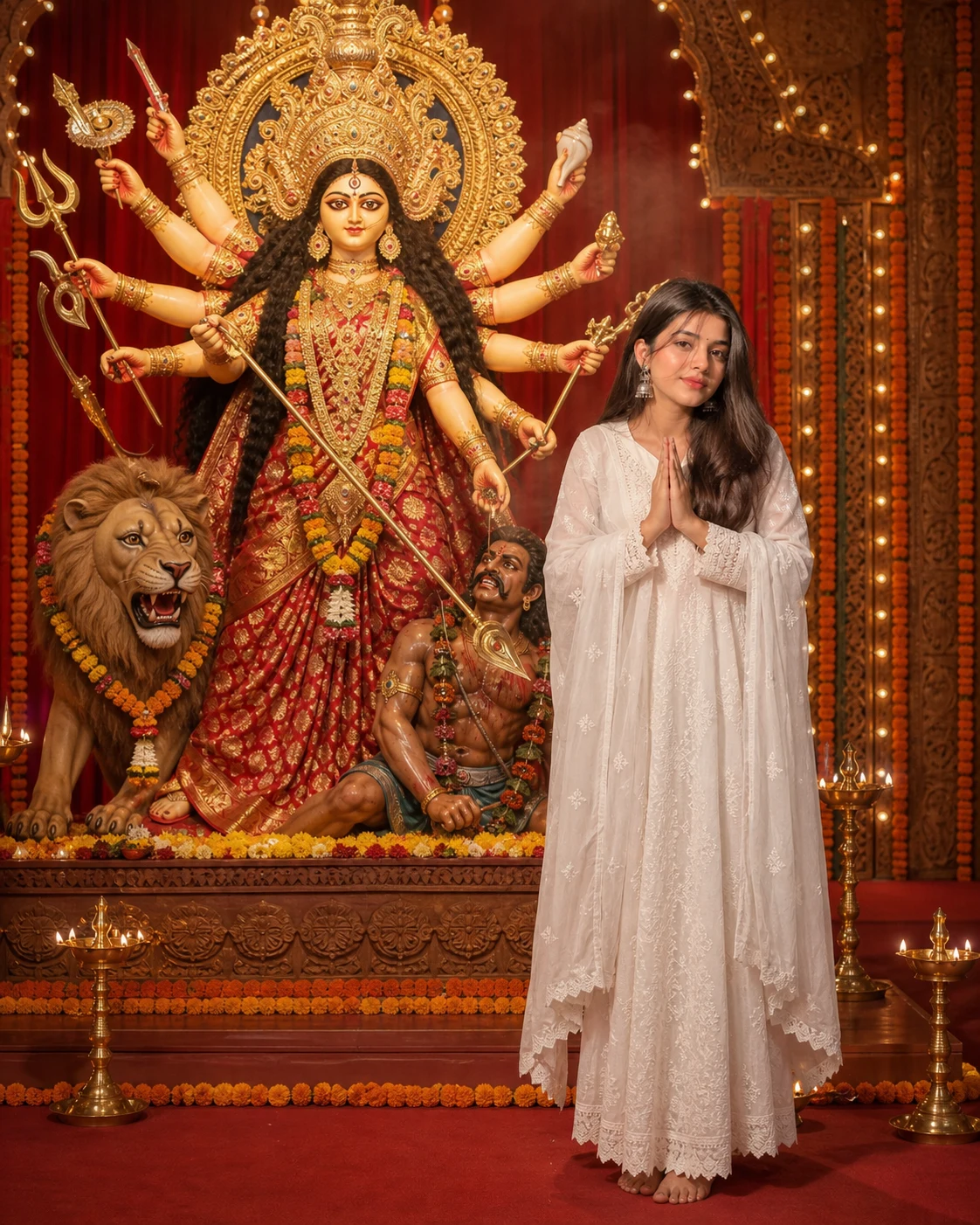 Maa Durga Pandal AI Photo Prompt with Your Own Photo
