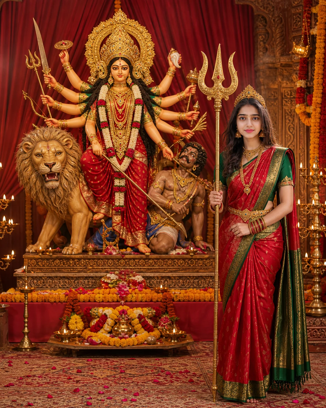 Navratri Durga Look AI Photo Prompt with Trishul