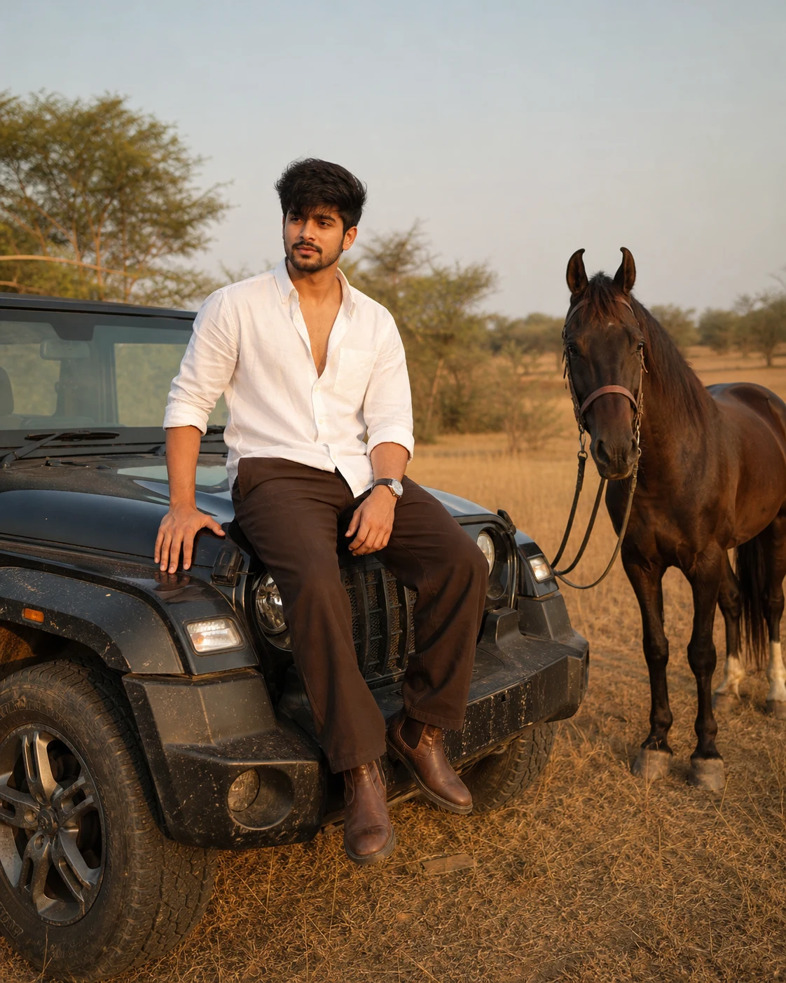 Black Thar and Horse AI Photo Editing Prompt for Boys