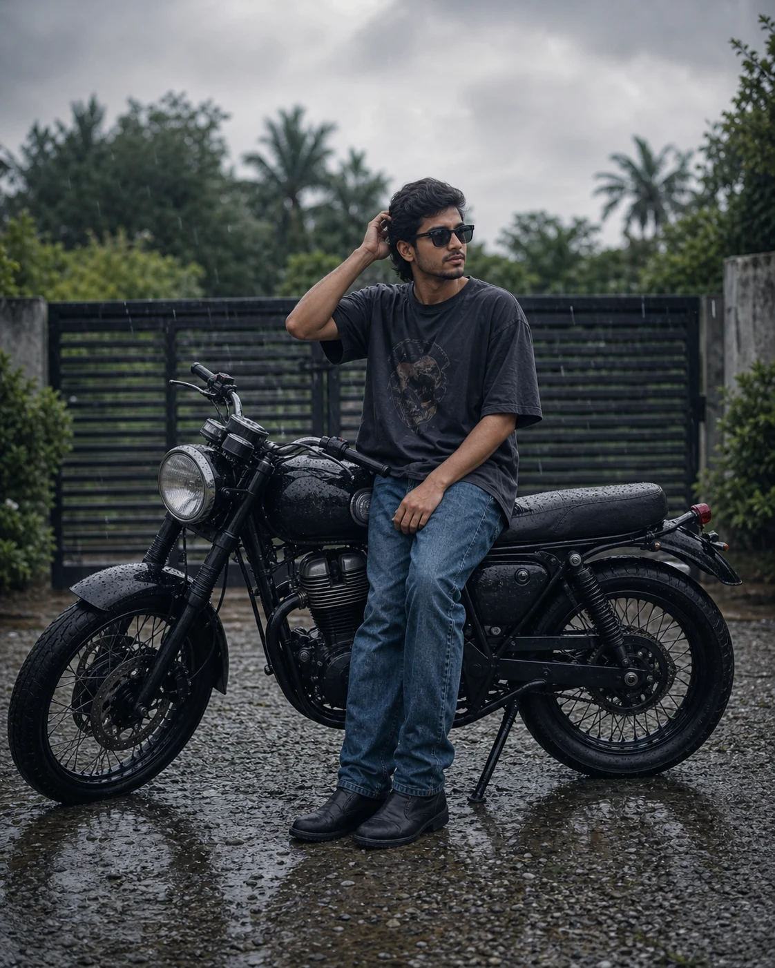 Rainy Motorcycle AI Photo Editing Prompt for Boys