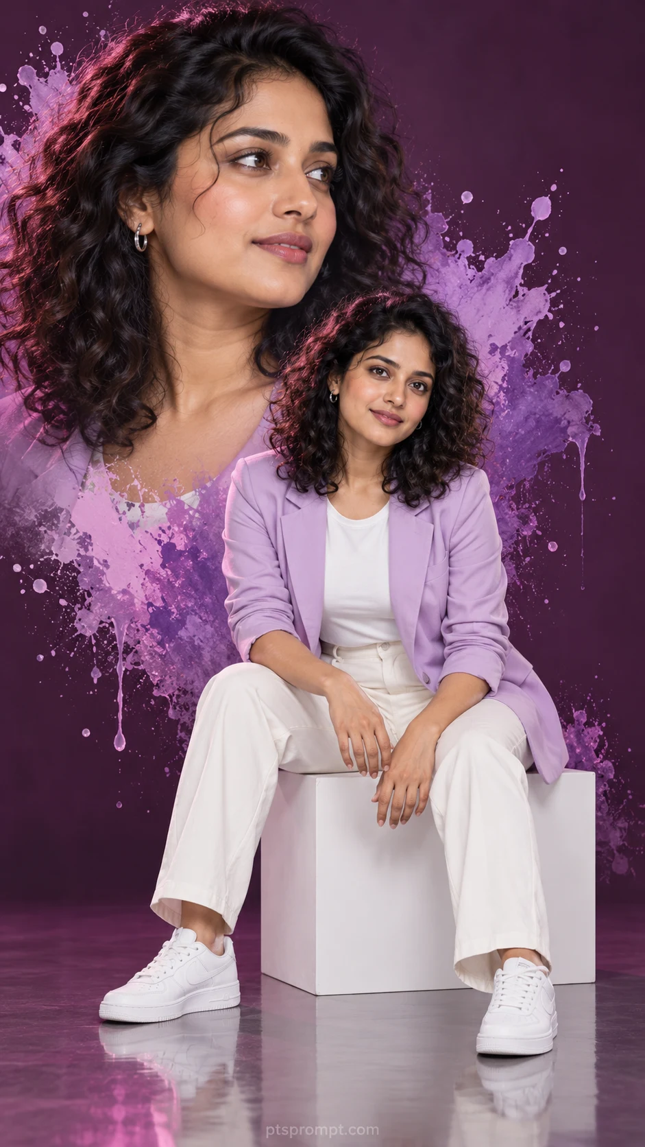 Purple Paint Splash Double Portrait for Girls – AI Photo Editing Prompt