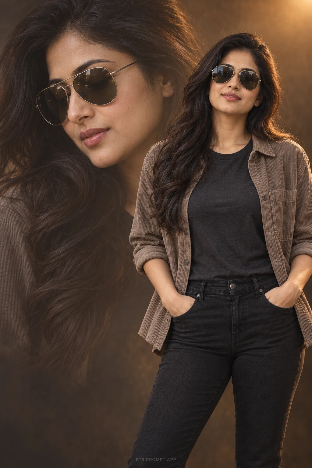 Cinematic Brown Double Portrait for Girls – AI Photo Editing Prompt