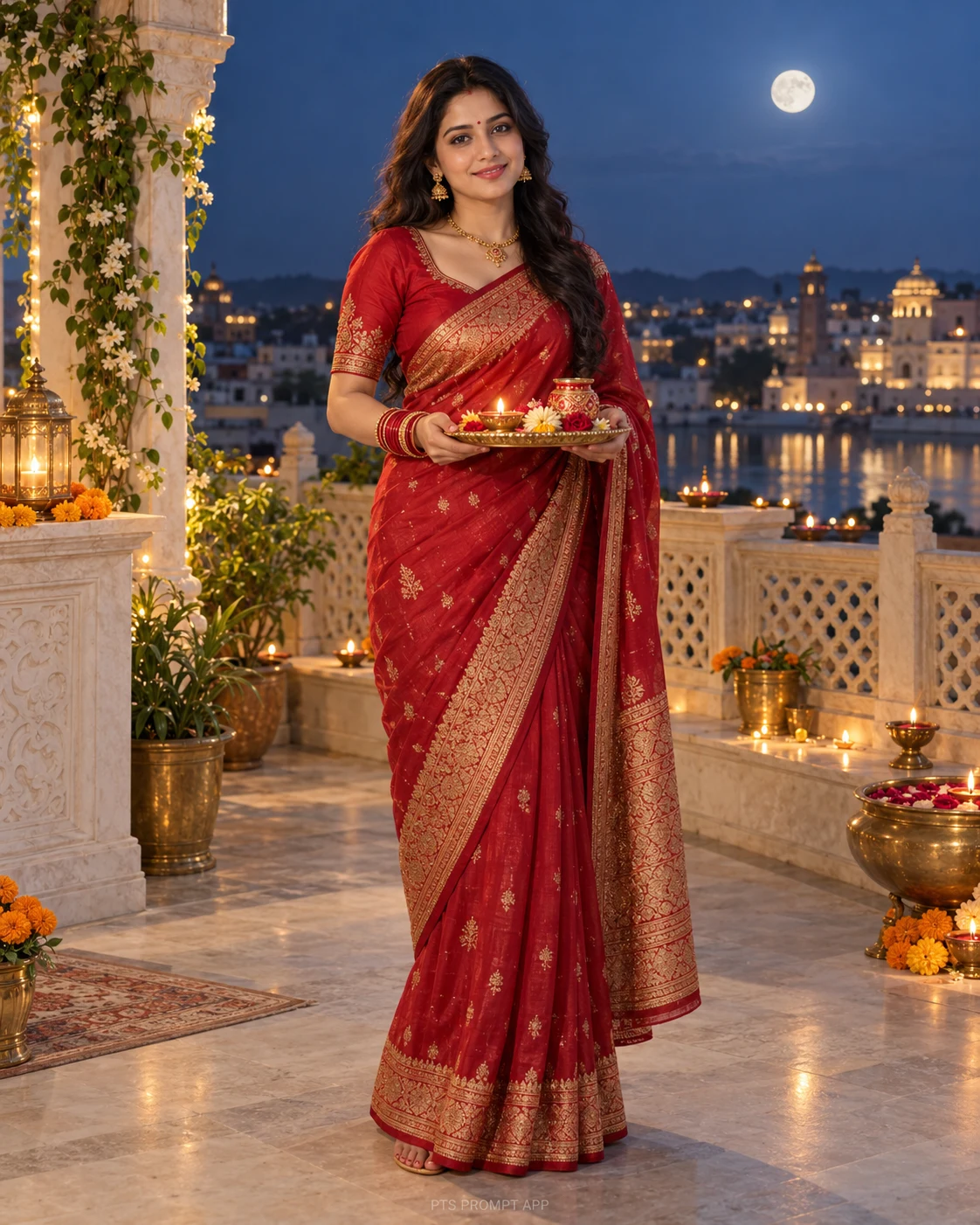 Karwa Chauth Red Saree Portrait – AI Photo Editing Prompt