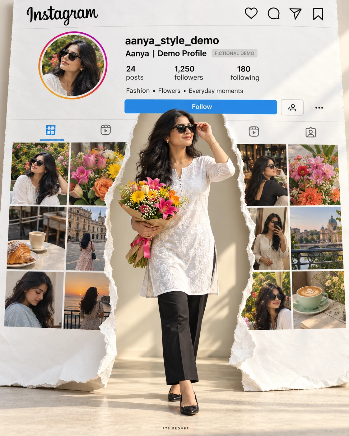 Real Instagram Profile Torn Paper Photo Editing Prompt for Girls