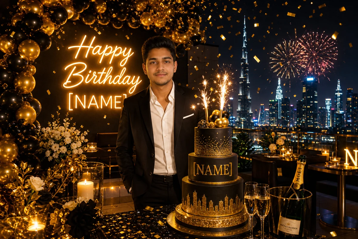 Luxury Rooftop Birthday Party AI Photo Editing Prompt