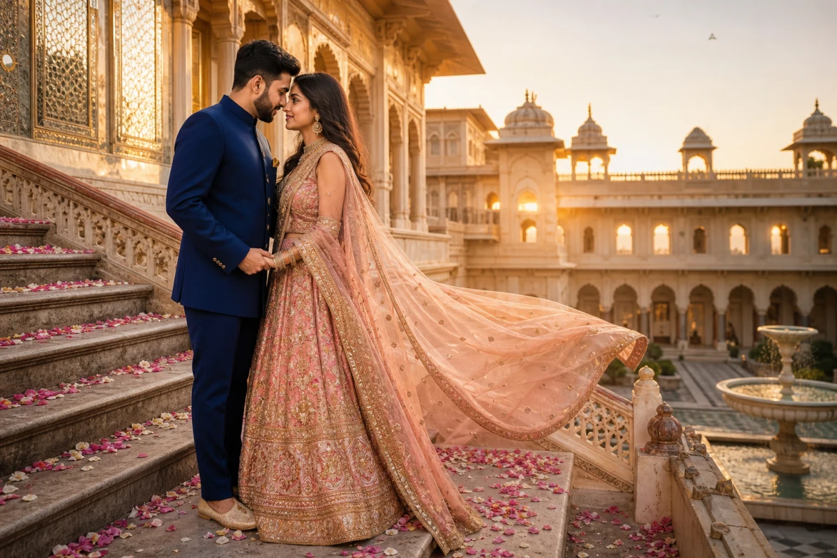 Pre-Wedding Shoot Palace AI Photo Editing Prompt