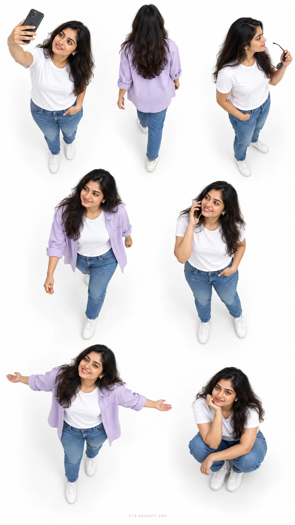 7 Pose Top View Collage for Girls – AI Photo Editing Prompt