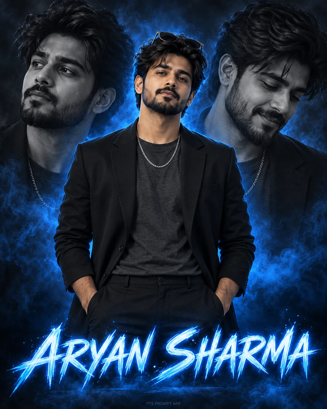 Blue Neon Creator Poster for Boys – AI Photo Editing Prompt