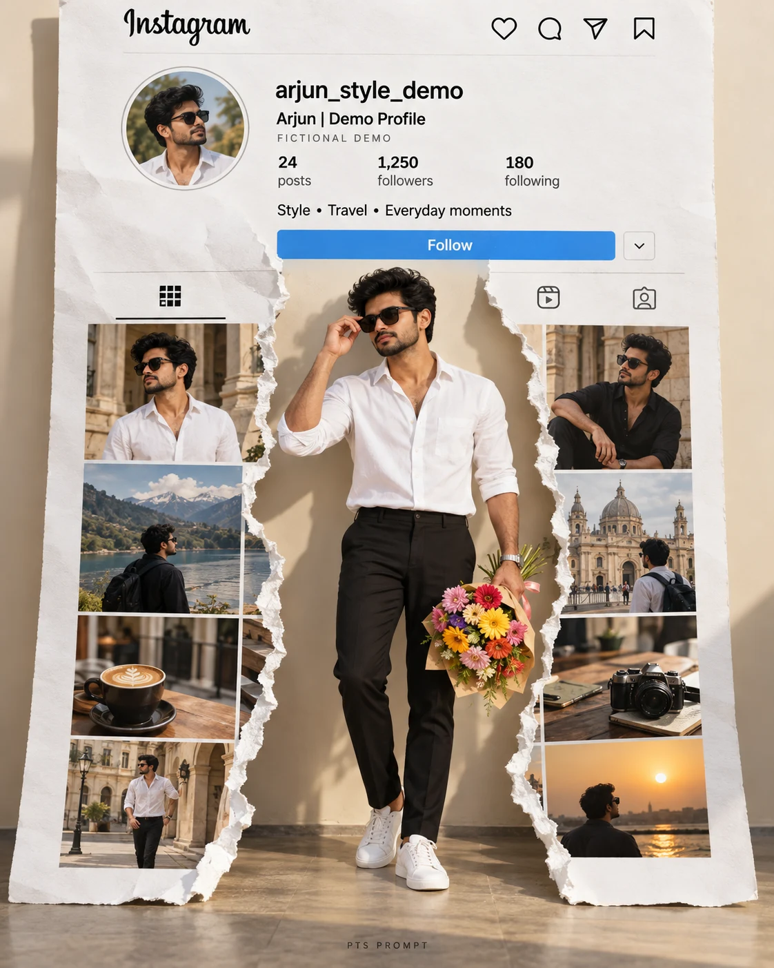 Instagram Torn Paper Photo Editing Prompt for Boys – Real Profile Background