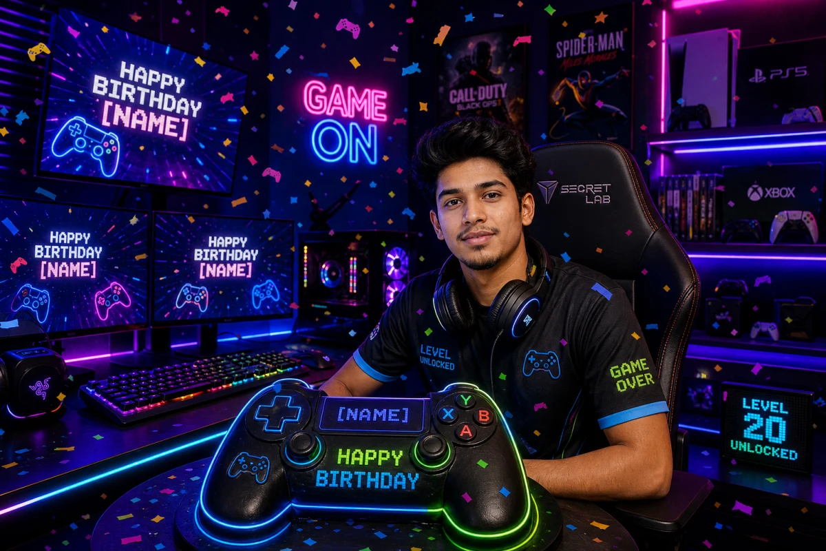 Gaming Theme Birthday AI Photo Editing Prompt