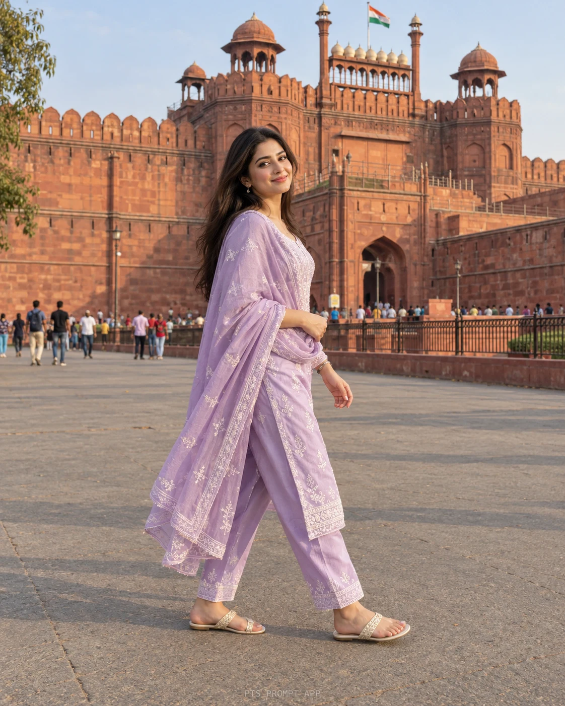 Red Fort Walking Portrait for Girls – Delhi AI Photo Editing Prompt