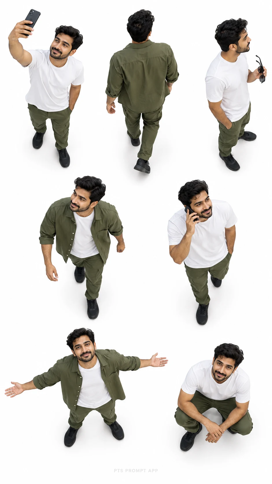 7 Pose Top View Photo Collage – AI Photo Editing Prompt