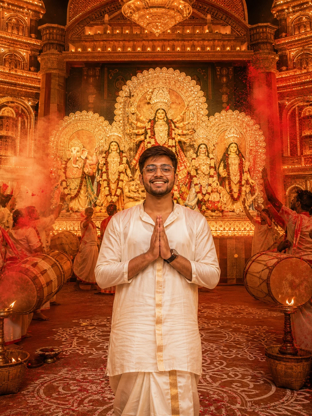 Durga Puja Pandal Visit AI Photo Editing Prompt